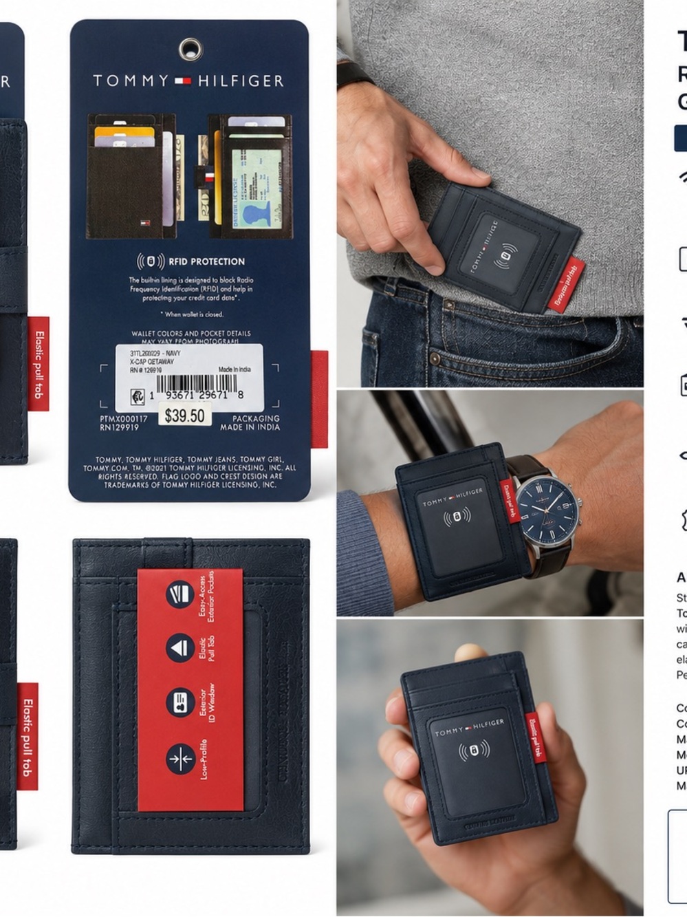 Tommy Hilfiger Navy & Red RFID Card Holder Wallet